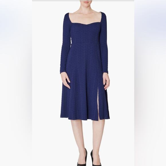 Julia Jordan Sweetheart Neck Long Sleeve Knit Dress Navy Blue Textured Size 14 - Picture 1 of 16